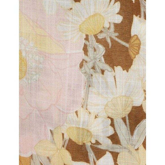 Zimmermann Pop Pleated Belted Midi Shirt Dress SS24 - Gold/Peach Floral $950 - Picture 9 of 9